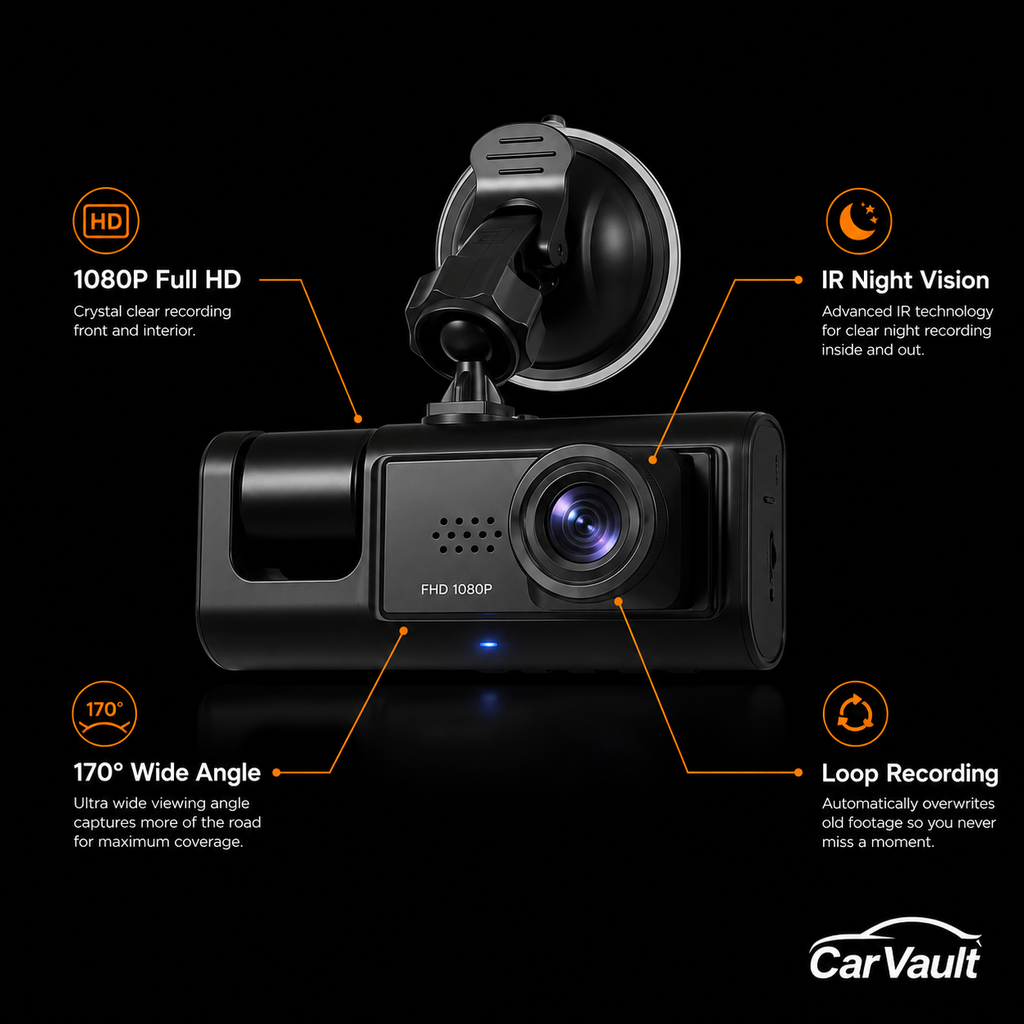 CarVault 1080P Dual Dash Cam – Front & Interior Night Vision