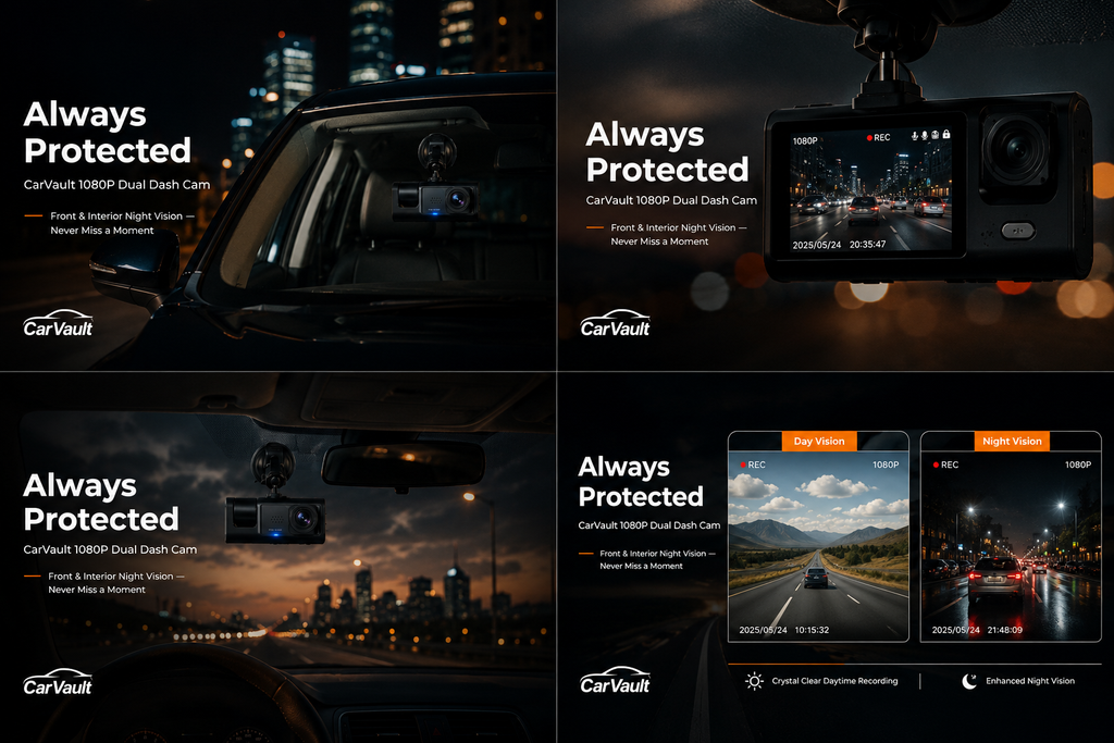 CarVault 1080P Dual Dash Cam – Front & Interior Night Vision